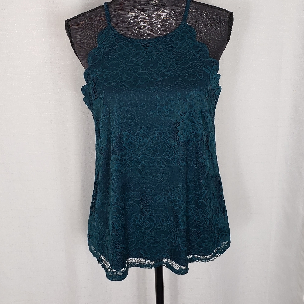 NWT Fortune & Ivy Green Lace Blouse Medium